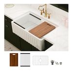 MEJE #KS 33x20 inch Apron-Front Step Rim Workstation Farmhouse Kitchen Sink,Ceramic Single Bowl with Cutting Board,Grid & Strainer - White