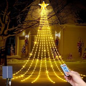 Decorazione Natalizia Esterna per Albero, Solare Luci di Natale con Stella, 9*2M 198 LEDs 8 Modalità Impermeabili Catene Luminose per Natalizie per Albero di Natale, Feste e Festival Decorazioni