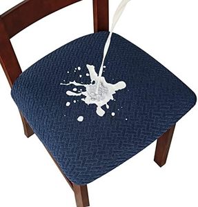 Genina Waterproof Seat Covers for Dining Room Chairs Covers Dining Chair seat Covers Kitchen Chair Covers slipcovers (Navy Blue, 6 Pcs)