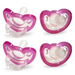 RaZbaby JollyPop Baby 0-3m Pacifier Plus (Pink) 4 Pack for Newborns & Babies - Soft BPA Free Medical Grade Silicone - Dishwasher Safe Easy to Sterilize - Durable One Piece Construction USA Made