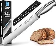 Walfos Bread Knife, Stainless Steel Serrated Bread Slice Knife, Ultra-Sharp, One-Piece Design Ergonomic Handle and 8-Inch Blade, Ideal for Slicing Bread, Bagels, Cake