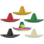 I LOVE FANCY DRESS Mexican Sombrero Hats in Mixed Colours - 6 Pack of Mexican Fiesta Hats for Festivals and Parties (Adult Sized)