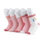 MagicPop Pink Socks for Girls/Baby, Calf length, Soft Pure Cotton, Lightweight & Breathable, 1 to 9 Years, Pack of 5, Designer socks, Gift Option (4-6 Years)