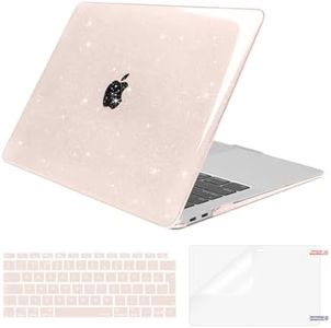 MOSISO Coque Compatible avec MacBook Air 13 Pouces M1 A2337 A2179 A1932 2018-2022 Retina,Paillettes Étincelles Étui en Plastique Rigide Case&Housse de Clavier&Protecteur D'écran, Rose Craie