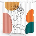 ZXMBF Abstract Woman Shower Curtain Minimalist Modern Shapes Line Girl Portrait Art Flower Plant Bathroom Décor Waterproof Thickening Fabric 72Lx72W Inch with Hooks