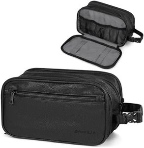 PAVILIA Toiletry Bag for Men, Travel Toiletries Bag | Water-resistant Dopp Kit, PU Leather Shaving Pouch Organizer for Accessories, Cosmetic, Hygiene, Grooming Essentials (XL, Black)