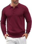 COOFANDY Mens Polo Shirts Pullover Long Sleeve Knit Lightweight Sweater Casual Golf Shirts Wine Red