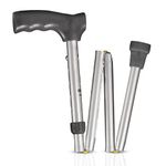 Vissco Avanti Folding L Shape Aluminum Walking Stick for Elderly & Physically Challenged, Foldable Mechanism, Light Weight & Height Adjustable, Made with Premium Grade Rubber Shoes-Universal(Grey)