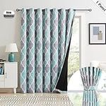 Beauoop Moroccan Full Blackout Curtain Panels For Sliding Patio Door Lattice Geo Print Extra Wide Light Blocking Thermal Insulated Drapes Room Divider Grommet Window Treatment,100x84,Aqua Gray,1 Panel