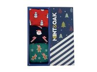 Mint & Oak Printed Christmas Socks For Men, Cotton Crew Colorful Secret Santa Gift Box for Men, Xmas Calf Length Boys Socks With Fun Prints - Gift Box of 3