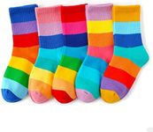 Kids Crew Socks Seamless Boys Girls Rainbow Stripes Socks Cotton Athletic Socks Unisex Cute Fun Socks Boot Socks 5 Pairs, Set C, 5 Pairs, 9-12 Years