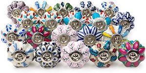 BELLE VOUS Assorted Ceramic Cabinet Drawer Door Knobs (20 Pack) - Includes Fixing Hardware - Mix of Multi-Colour Vintage Round Pull Handles for Kitchen Cupboards, Dressers, Wardrobes & Cabinets