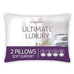 Snuggledown Ultimate Luxury Pillows 2 Pack - Soft Support Front Sleeper Pillows for Neck Pain Relief - 100% Jacquard Cotton Cover, Hypoallergenic, UK Standard Size (48cm x 74cm), White