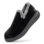 FitVille Mens Wide Width Winter Moccasin Shoe Double-Lined Fleece Slipper Slip-on Indoor Outdoor Shoe with Arch Support for Plantar Fasciitis - Casual Air Cushion(10.5 Wide, Black)