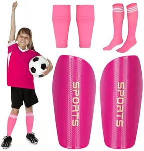 Soccer Shin Guards for Kids Youth Adults, Shin Pads Set with Shin Sleeves and Long Soccer Socks for Boys Girls Women, Lightweight Soccer Equipment (Rose Red, M)