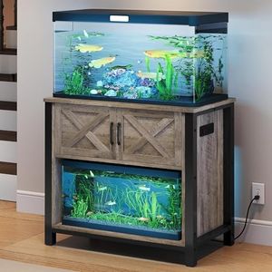 YITAHOME Heavy Duty 40-50 Gallon Aquarium Stand with Power Outlets, Cabinet for Fish Tank Accessories Storage - Metal Fish Tank Stand Suitable for Fish Tank, Turtle Tank, 660LBS Capacity, Wash Grey