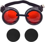 TamBee New Colored Diamond Lens Vintage Steampunk Goggles Glasses Welding Black With Red Rechangeable Lens