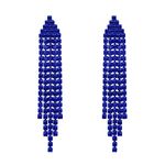 Clearine Long Tassel Earrings for Women Sparkling Navy Blue Rhinestone Crystal Drop Fringe Chandelier Dangle Earrings Blue-Tone