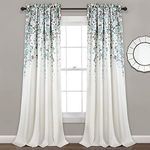 Lush Decor, Blue and Gray Weeping Flowers Room Darkening Window Panel Curtain Set (Pair), 95” x 52, 95" x 52"