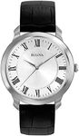 Bulova Classic Quartz Men's Watch, Stainless Steel with Black Leather Strap, Silver-Tone (Model: 96A133)