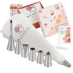 Wenburg Premium Icing Bag Set, 7 Large Piping Nozzles - Cotton Piping Bag 35 cm - Adapter, Professional Stainless Steel Attachments for Cakes, Cakes, Biscuit Decoration, Gift Edition (Premium)