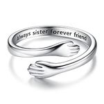 Adramata Sterling Silver Hug Rings for Women Girls Adjustable Hugging Hands Promise Rings Jewelry Mothers Day Birthday Gifts for Daughters Mom Sister Friends Couples