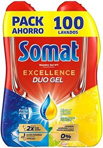 Somat Excellence Gel Lima y Limón (100 lavados), lavavajillas líquido automático en botella, detergente desengrasante, elimina la suciedad incrustada