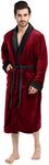 NY Threads Luxurious Mens Shawl Collar Fleece Bathrobe Spa Robe, Burgundy With Black Contrast, Large-X-Large