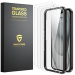 ImpactStrong Shatterproof Tempered Glass Screen Protector for iPhone 15 [Easy Installation Frame] [Bubble Free] [9H Hardness] [Full Coverage] Case Friendly, 6.1 Inch - (3-Pack)