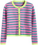 ANRABESS Women Striped Cardigan Sweaters Button Down Cropped Knit Lady Jackets Coat 2024 Fall Outfits Trendy Clothes Pink Green Medium