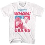 Wham in Concert George Michael and Andrew Ridgeley USA '85 Adult T-Shirt 80s Graphic Tee White, White, Large