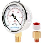 UHARBOUR Glycerin Filled Vacuum Pressure Gauge, 2-1/2" Clear dial,1/4"NPT Bottom Connection, Stainless Steel Case, Brass Movement, Dual Scales -30inHg/-1BAR-0