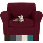 MAXIJIN 2 Piece Chair Covers Chair Slipcover with Arms, Sofa Chair Cover for Living Room Armchair Cover, Stretch Pet Dog Slip Cover for A Chair with 1 Cushion (Chair, Wine Red)