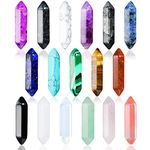 17Pcs Healing Crystals Stones Sets, Hexagonal Bullet Shaped Reiki Meditation Gemstone Chakra Stones Tiger Eye Obsidian Quartz Crystals Gemstone Wand Set Pendants with Storage Box