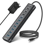 RSHTECH 60W Powered USB 3.1 Hub, 11-Port USB C Hub with 10Gbps USB Data Port (2 USB-C & USB-A), 7 x USB 3.0 Port and 20W PD, Aluminum USB Splitter with 12/5A Power Adapter and long Cable (RSH-A11PD)