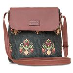 ZOUK Royal Green Mogra Floral Printed Women's Hand Crafted Vegan Leather Royal Green Flap Sling Bag