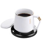 Coffee Mug Warmer & Mug Set, KRGMNHR Smart Coffee Warmer for Desk with Auto Shut Off for Desk Home Office Use, Pressure-Activated Technology, 13.5oz Flat-Bottomed Ceramic Mug, Black Set (Upgrade)