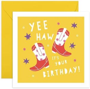 CENTRAL 23 Birthday Card Western - Yeehaw It's Your Birthday - Cowboy Boots - Greeting Cards For Uncle Aunt Dad Grandfather - Comes With Fun Stickers