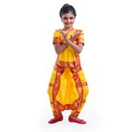 FancyDressWale Yellow Bharatanatyam Dress with Complete Jewellery Combo - Set of 10 Ornaments and Dance Costume (6-8 Years)