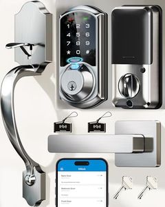 Veise Fingerprint Smart Locks for Front Door with Handle Set, App Control, Keyless Entry Keypad Deadbolt, Digital Electronic Touchscreen, Easy Install, Auto Lock, Satin Nickel