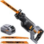 Teslong 20V Brushless Reciprocating Saw, 1-1/4" Stroke, 0–3000 SPM Variable Speed, LED Light, Tool-Free Blade Change, with 4.0Ah Battery