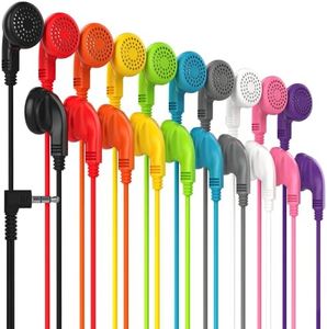 Bulk Earphones Earbuds Headphones Wholesale Lot Inexpensive Disposable Replacement for Kids Individually Bagged for School Classroom Students (500 Pack, Multi)