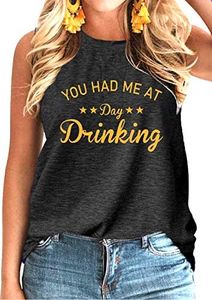 You Had Me at Day Drinking Funny Shirt for Women Vintage Graphic Tees Summer Sleeveless Tank Tops Casual Shirts, Black, Small