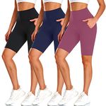 we fleece 3 Pack Biker Shorts with Pockets for Women-8'' High Waisted Workout Running Athletic Shorts Yoga Shorts