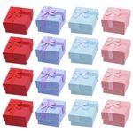 Swpeet 32Pcs 4 Colors 1.57 x 1.57 x 1.06 Inches Jewelry Gift Boxes with Lids and Decorative Ribbon Knot, Cardboard Jewelry Boxes Packaging Bulk Gift Wrap Boxes for Ring and Earring