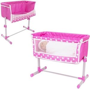 Dolly Tots Beside Me Bedside Cot | Pink Fold Down Bedside Crib Toy | Dolls Nursey Cot | Doll Accessory Toys | Dolls Nursery Pushchair & Pram Toys For Kids | 3+