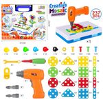 237 PCS STEM Toys for 3+ Year Old, 2D & 3D Creative Toy Drill Puzzle Set, DIY Mosaic Drill and Screwdriver Toy Set for Toddler Preschool Boys and Girls, Engineering Building Kits for 3-8 Years Old