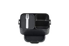 Mepal Bento Box Midi - Lunch Box with Bento Box - for 2 Sandwiches or 4 Slices of Bread - Lunch Box for Sandwiches, Small Snacks & Left Overs - Lunch Box Adults - Nordic Black