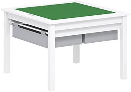 UTEX 2 in 1 Kids Construction Play Table with Storage Drawers and Built in Plate (White)