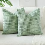 JOTOM Set of 2 Corduroy Soft Striped Cushion Covers 45x45 cm Decorative Throw Pillow Covers Square Cushion Case Home Boho Decor Pillow Cases for Couch Sofa Bedroom 18x18 Inch (Sage Green)